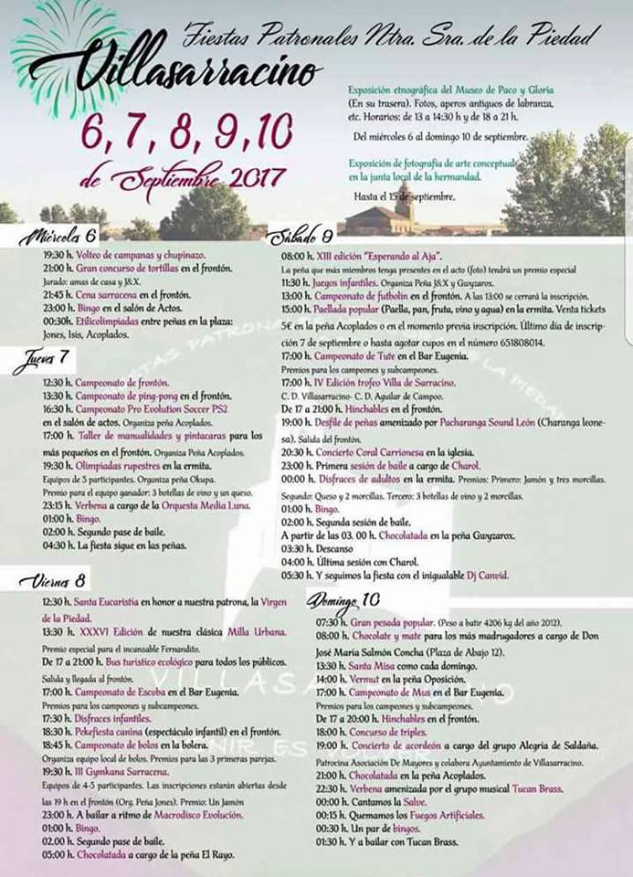 Fiestas patronales en honor de Nuestra Señora de la Piedad 2017 Villasarracino